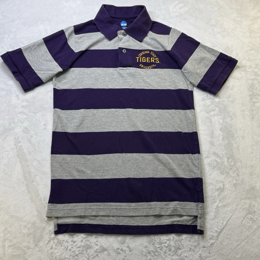 LSU Tigers Striped Polo Shirt NCAA Knights‎ Apparel Purple Gray Mens S